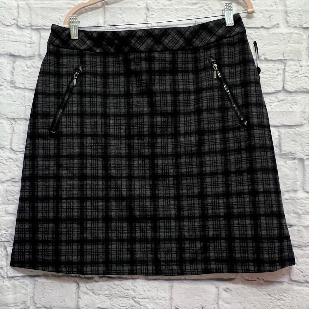 Charlie B Plaid Black Gray Skirt Size Large Schoolgirl Grunge Goth Work Wear